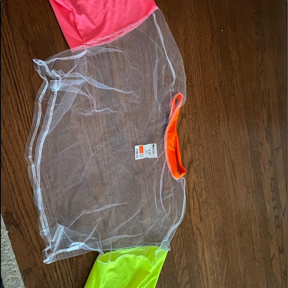 White Mesh Crop Top Neon Sleeves (Size M)